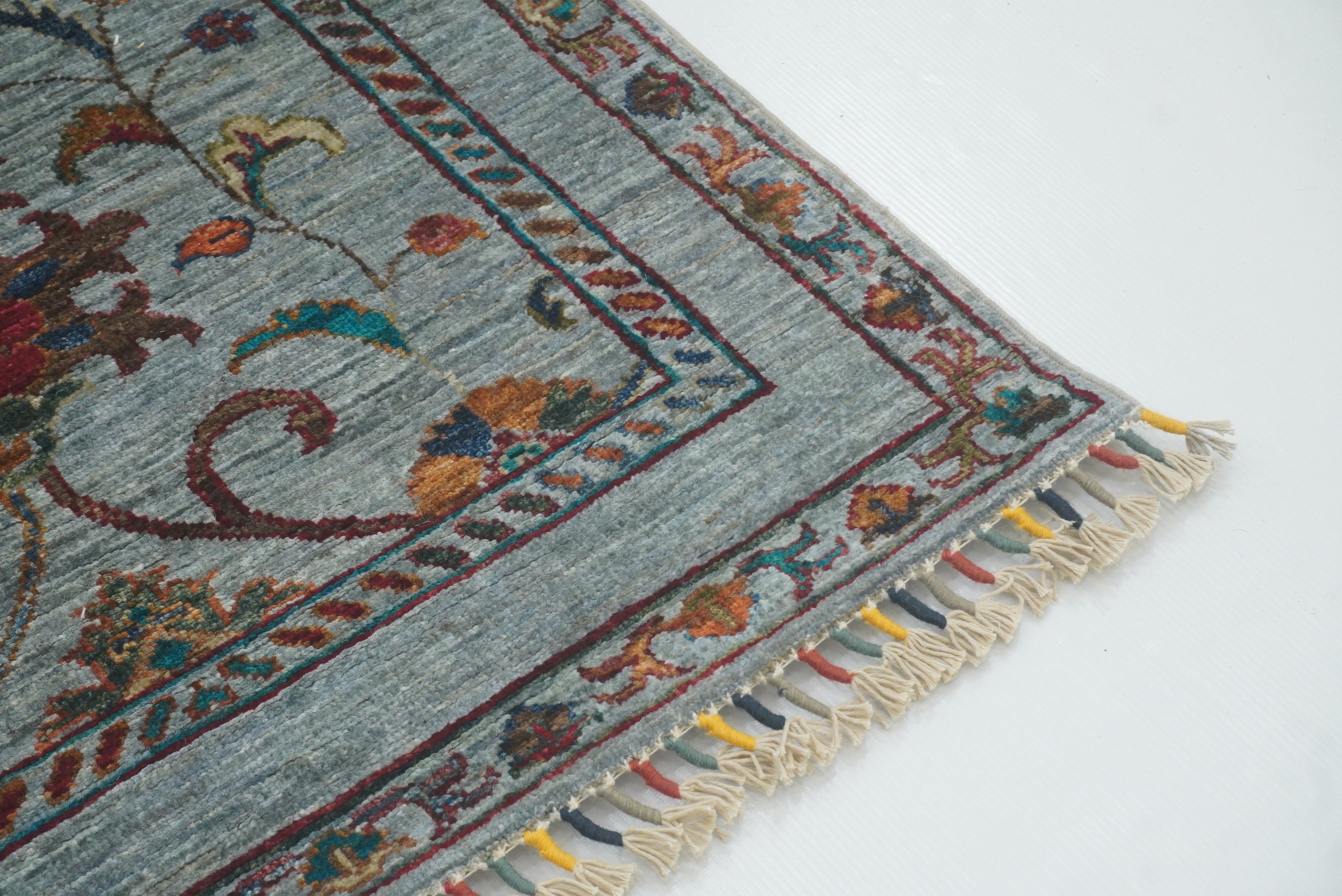 8 ft Waziri Blue Afghan Hand-Knotted Wool Runner Rug - Yildiz Rugs