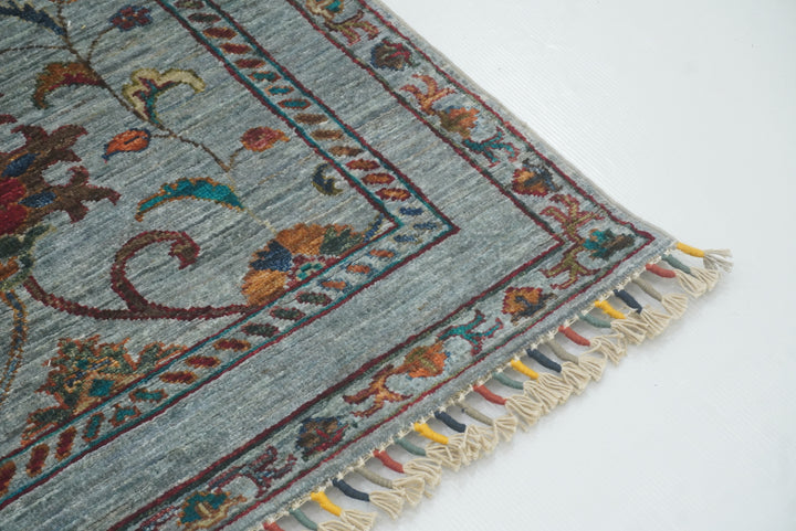 8 ft Waziri Blue Afghan Hand-Knotted Wool Runner Rug - Yildiz Rugs