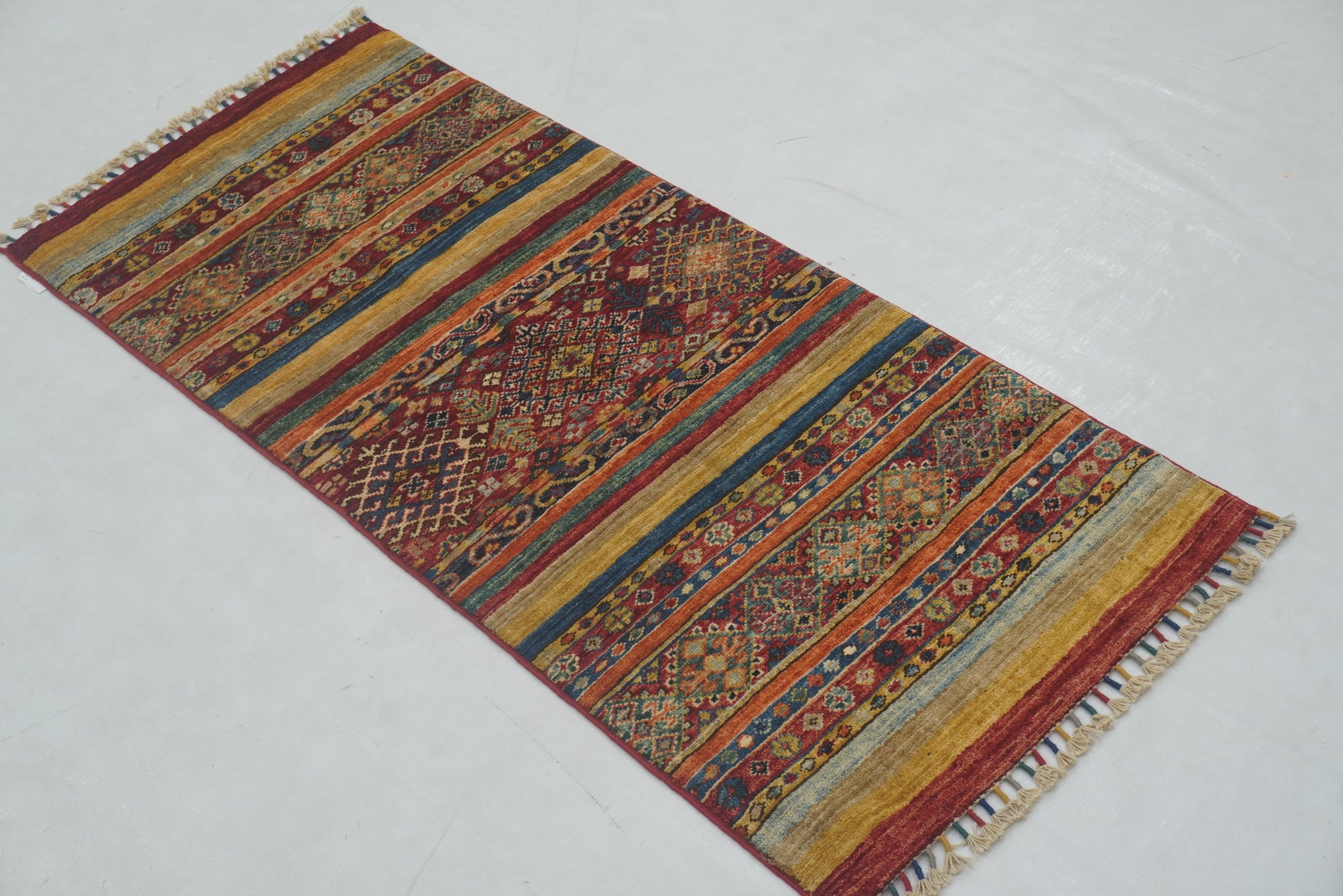 2x5 Red Tribal Afghan hand knotted Narrow Runner Rug