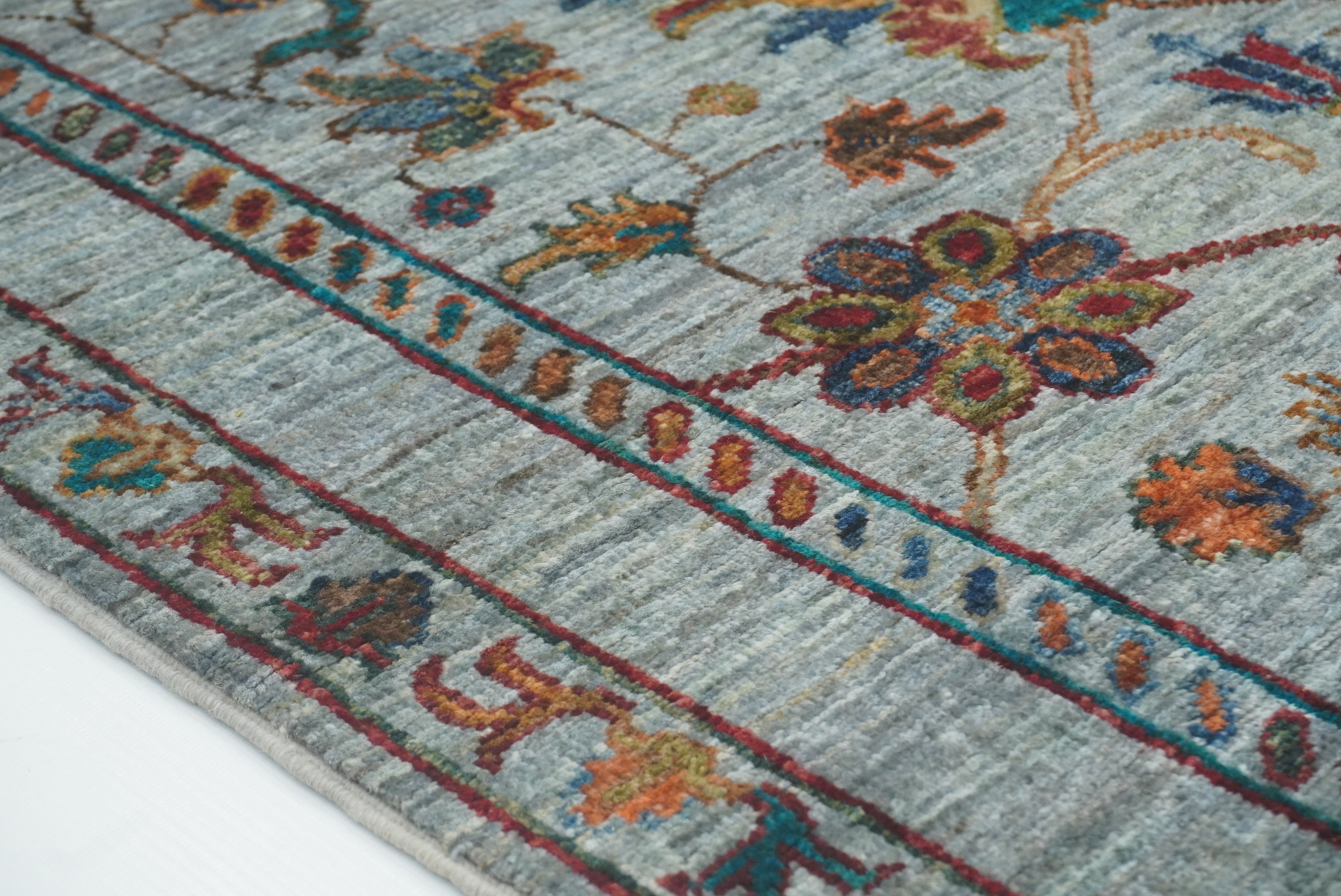 8 ft Waziri Blue Afghan Hand-Knotted Wool Runner Rug - Yildiz Rugs