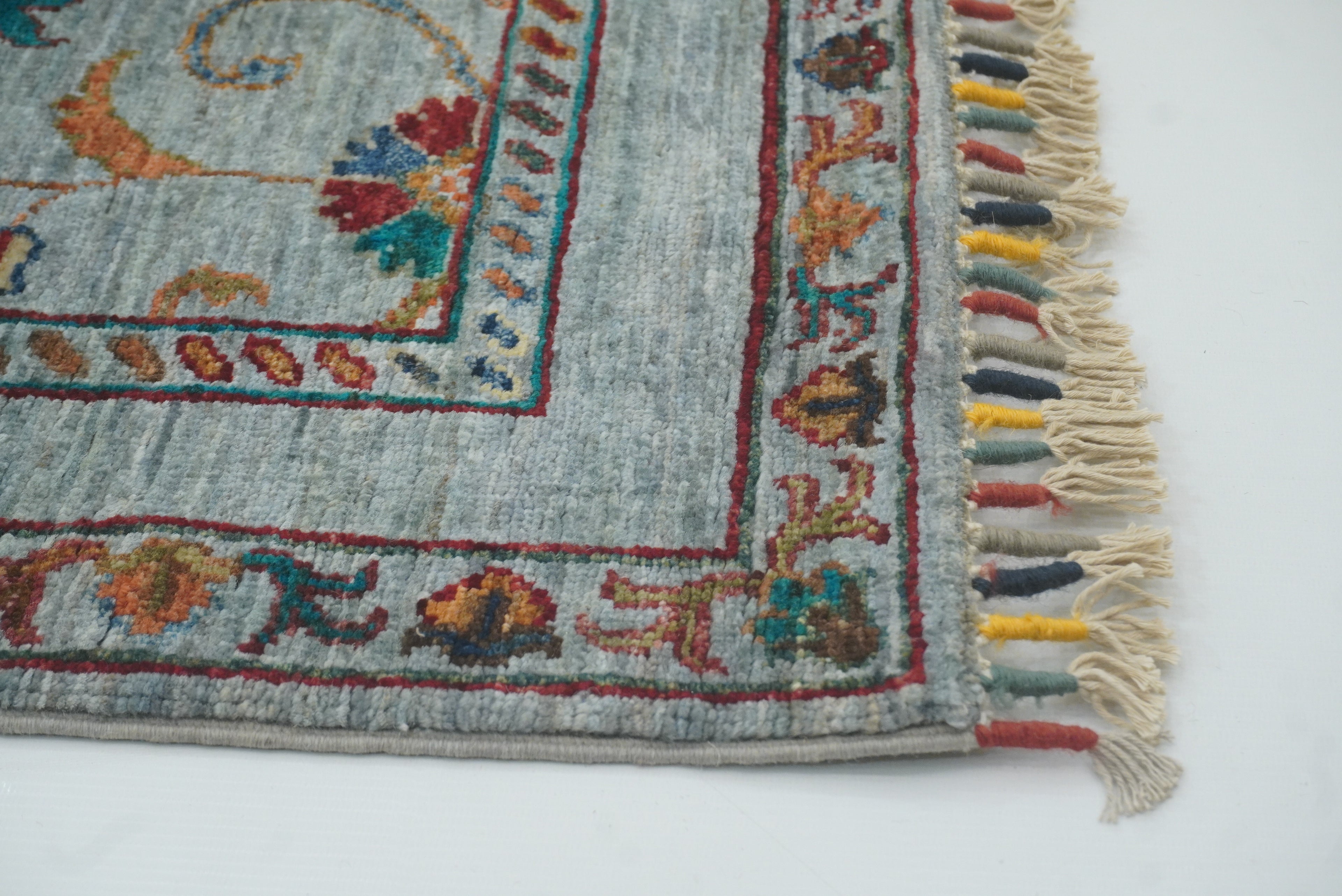 8 ft Waziri Blue Afghan Hand-Knotted Wool Runner Rug - Yildiz Rugs