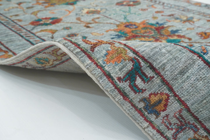 8 ft Waziri Blue Afghan Hand-Knotted Wool Runner Rug - Yildiz Rugs
