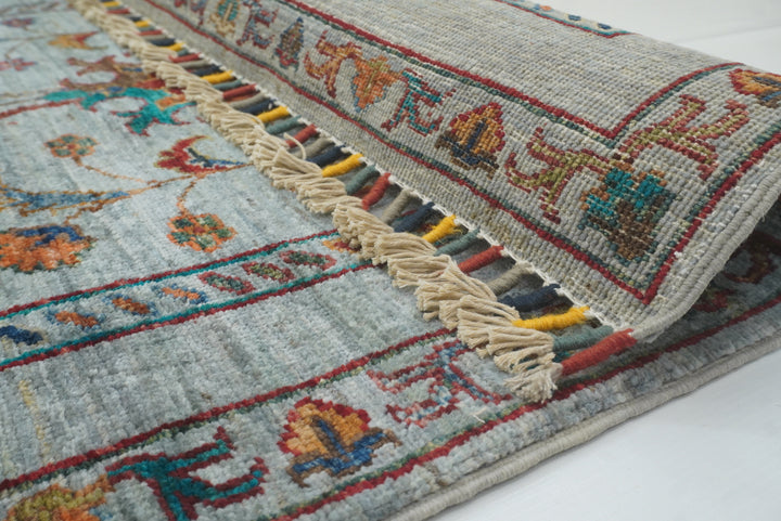 8 ft Waziri Blue Afghan Hand-Knotted Wool Runner Rug - Yildiz Rugs