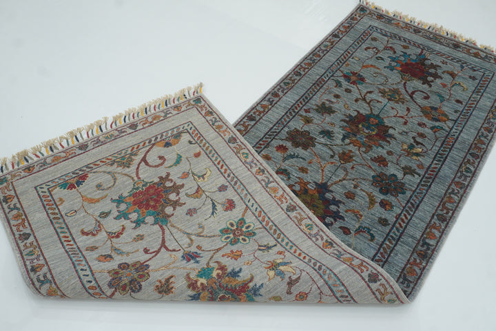 8 ft Waziri Blue Afghan Hand-Knotted Wool Runner Rug - Yildiz Rugs
