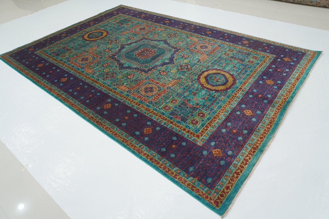 7 x 10 Turquoise Blue Mamluk Fine Hand knotted Turkish Medallion Rug - Yildiz Rugs