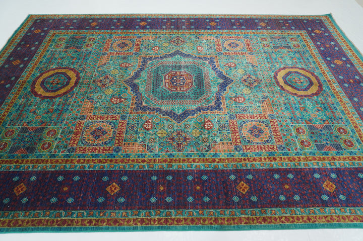 7 x 10 Turquoise Blue Mamluk Fine Hand knotted Turkish Medallion Rug - Yildiz Rugs