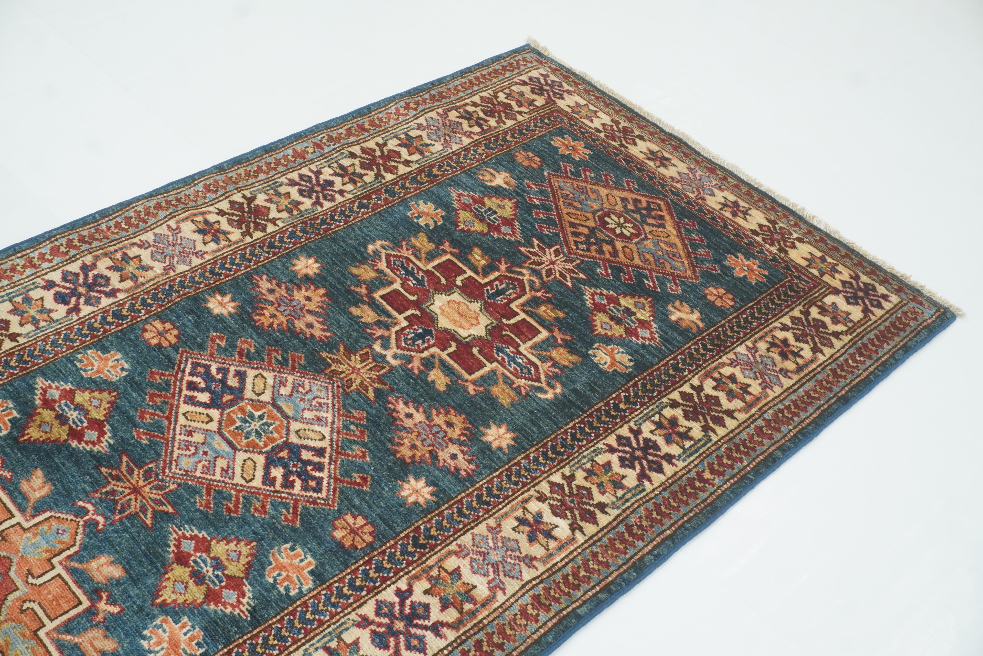 10 ft Kazak Dark Blue Afghan Hand Knotted Runner Rug - Yildiz Rugs