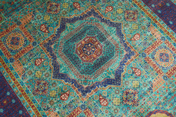 7 x 10 Turquoise Blue Mamluk Fine Hand knotted Turkish Medallion Rug - Yildiz Rugs