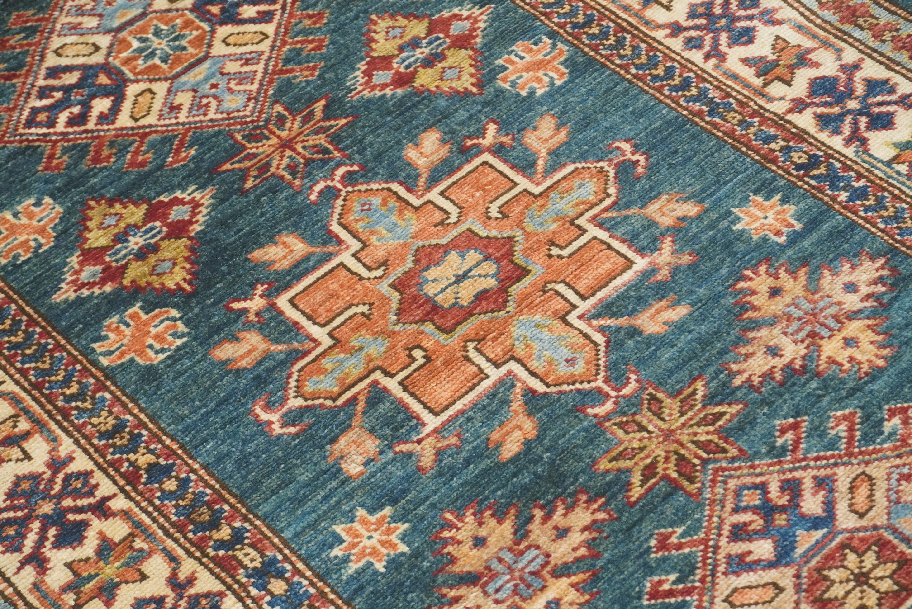 10 ft Kazak Dark Blue Afghan Hand Knotted Runner Rug - Yildiz Rugs