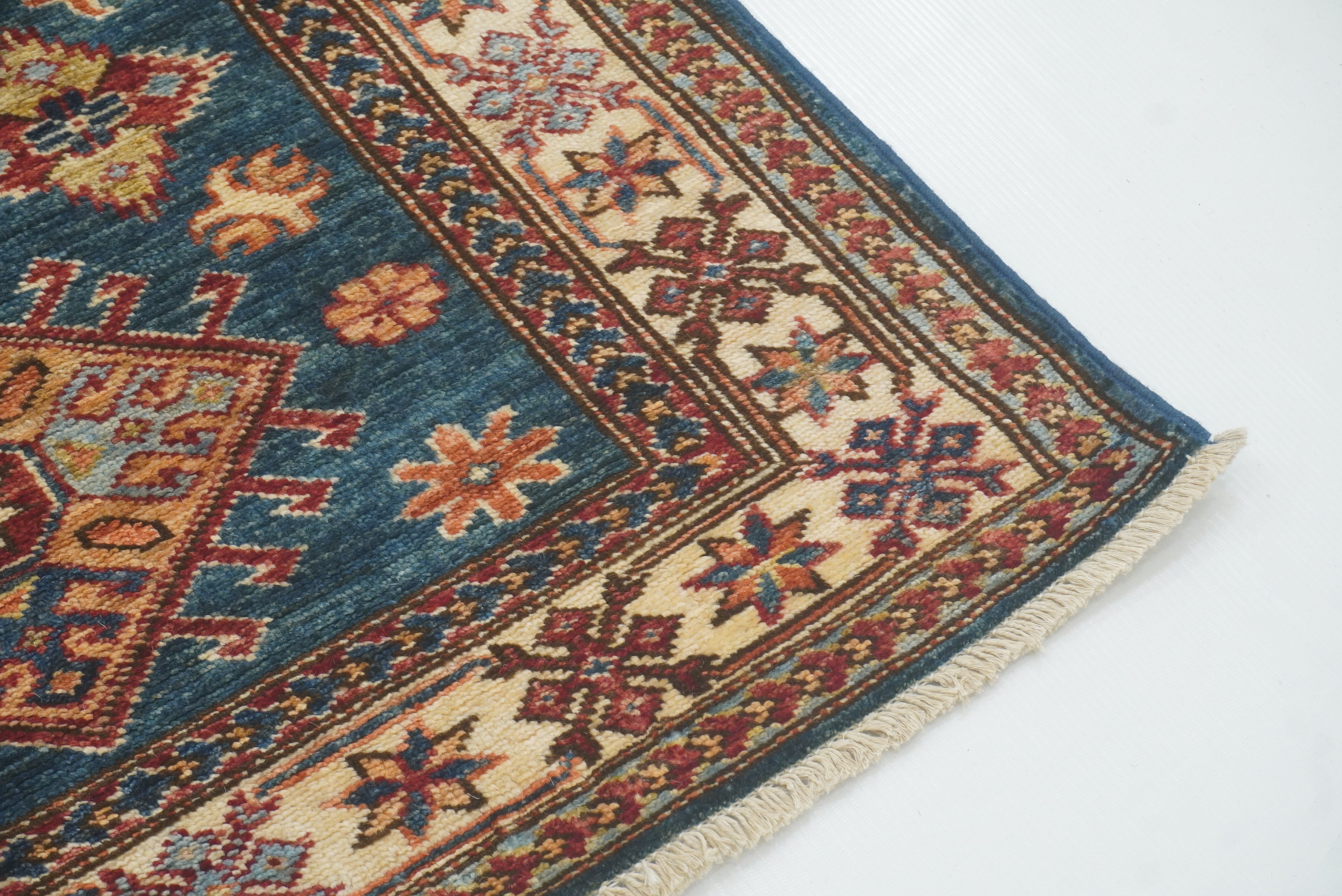 10 ft Kazak Dark Blue Afghan Hand Knotted Runner Rug - Yildiz Rugs