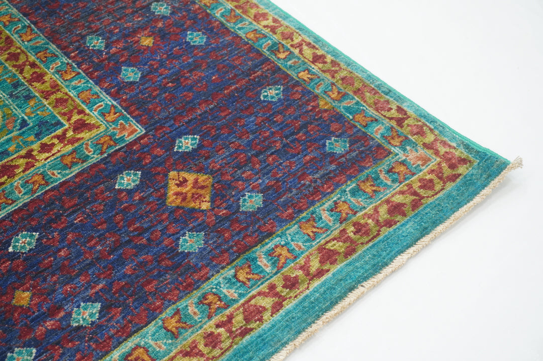 7 x 10 Turquoise Blue Mamluk Fine Hand knotted Turkish Medallion Rug - Yildiz Rugs