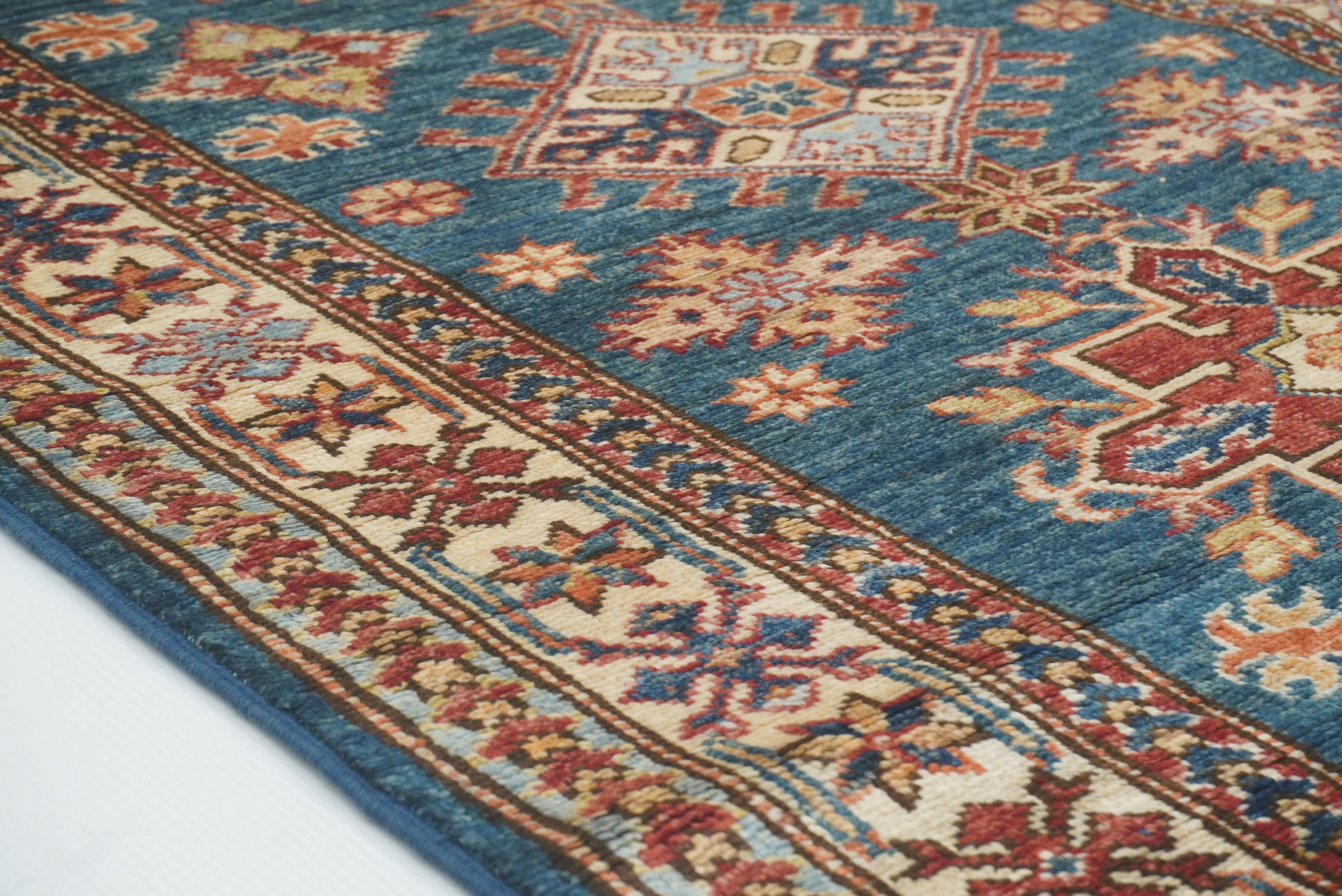 10 ft Kazak Dark Blue Afghan Hand Knotted Runner Rug - Yildiz Rugs