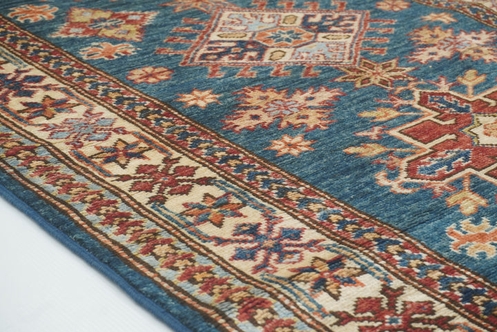 10 ft Kazak Dark Blue Afghan Hand Knotted Runner Rug - Yildiz Rugs
