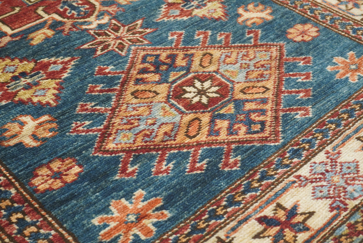 10 ft Kazak Dark Blue Afghan Hand Knotted Runner Rug - Yildiz Rugs
