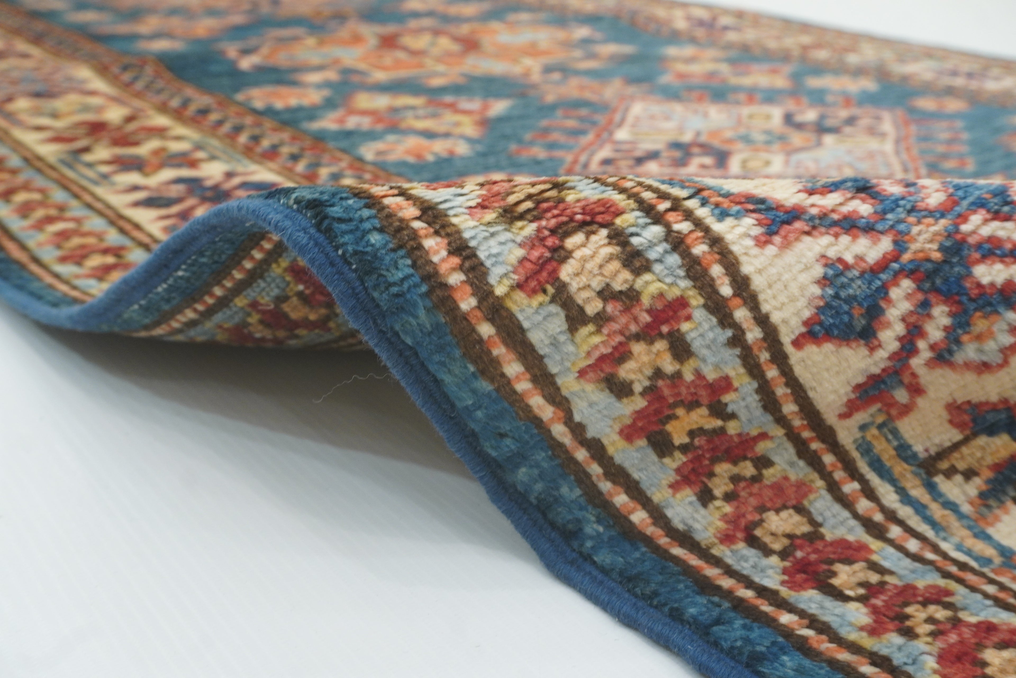 10 ft Kazak Dark Blue Afghan Hand Knotted Runner Rug - Yildiz Rugs