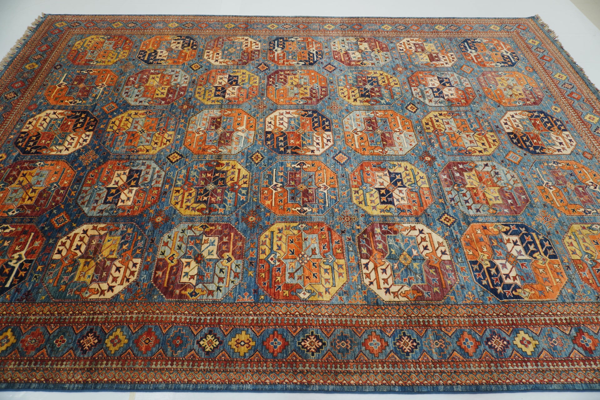 10x14 Blue Ersari Hand-Knotted Afghan Rug