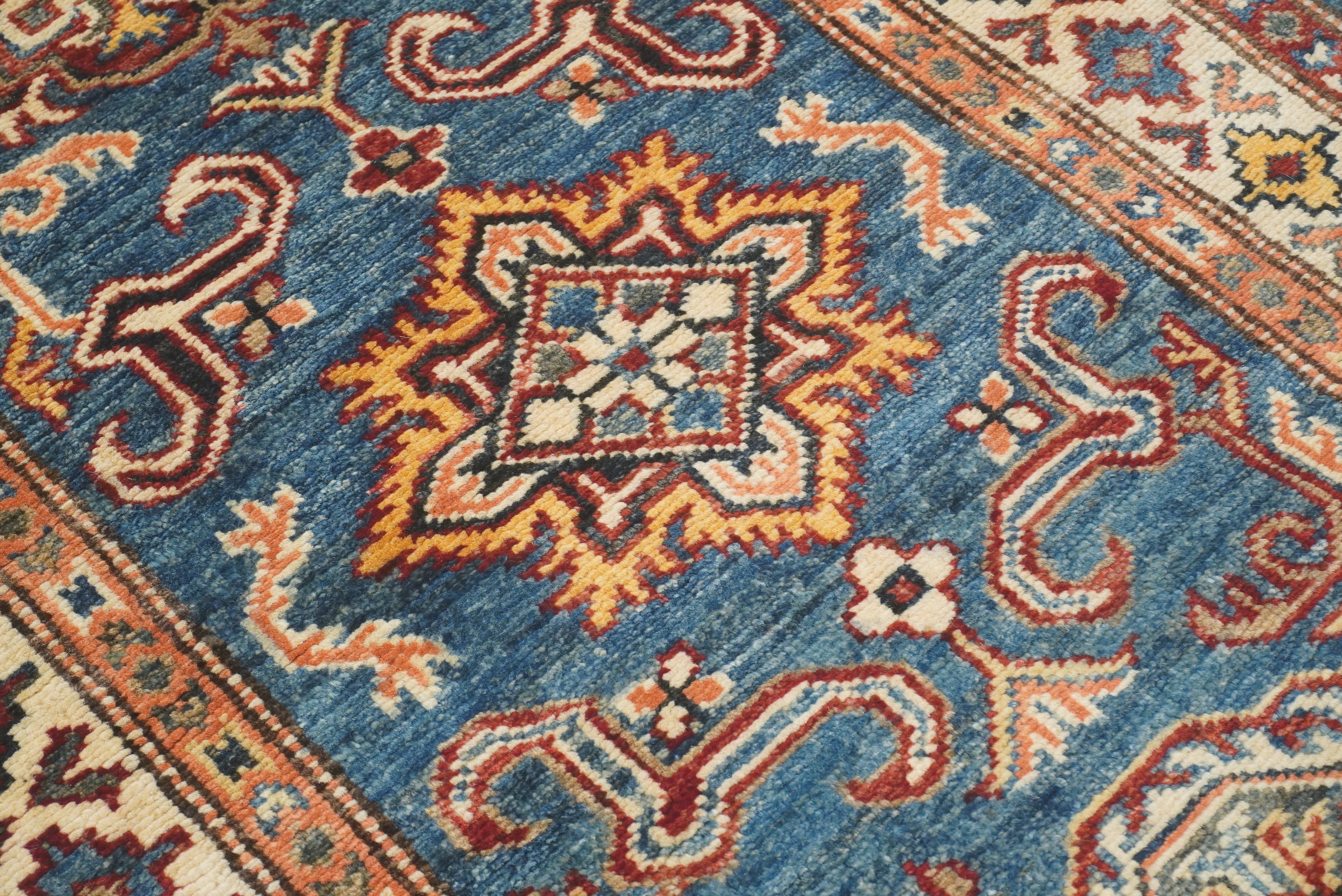 2x6 Blue Kazak Afghan Hand knotted Runner Rug - Yildiz Rugs