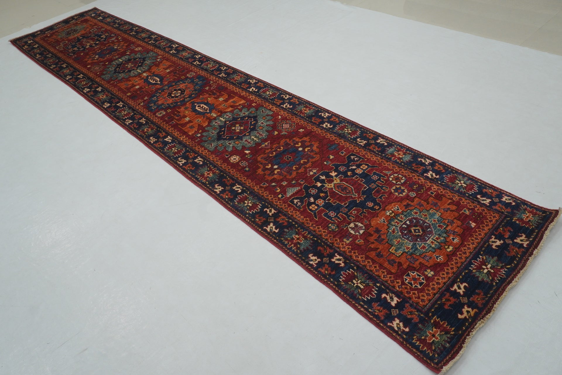 3x13 ft Red Baluch Afghan hand knotted Runner Rug