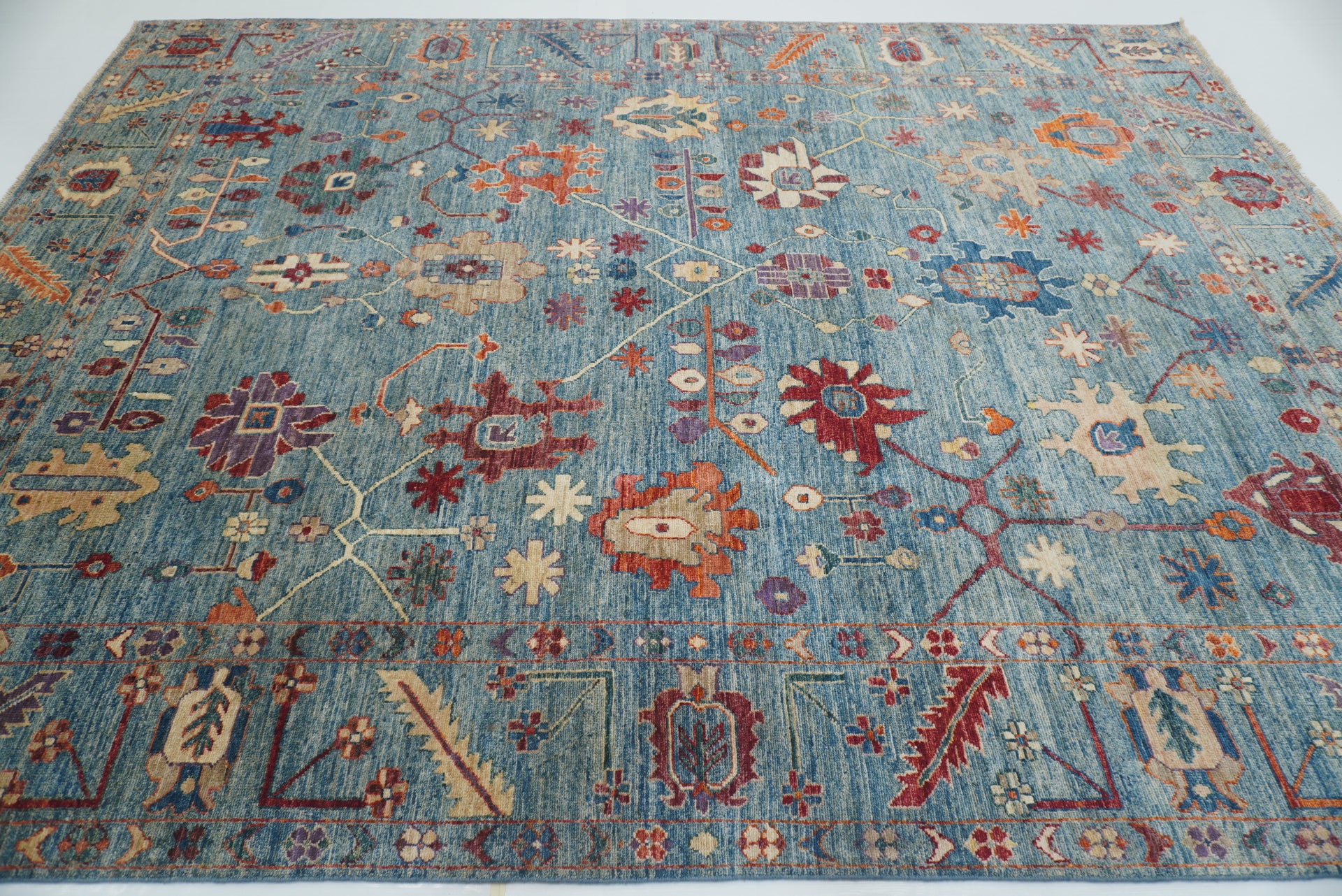 9x12 Blue Oushak Hand-Knotted Turkish Rug