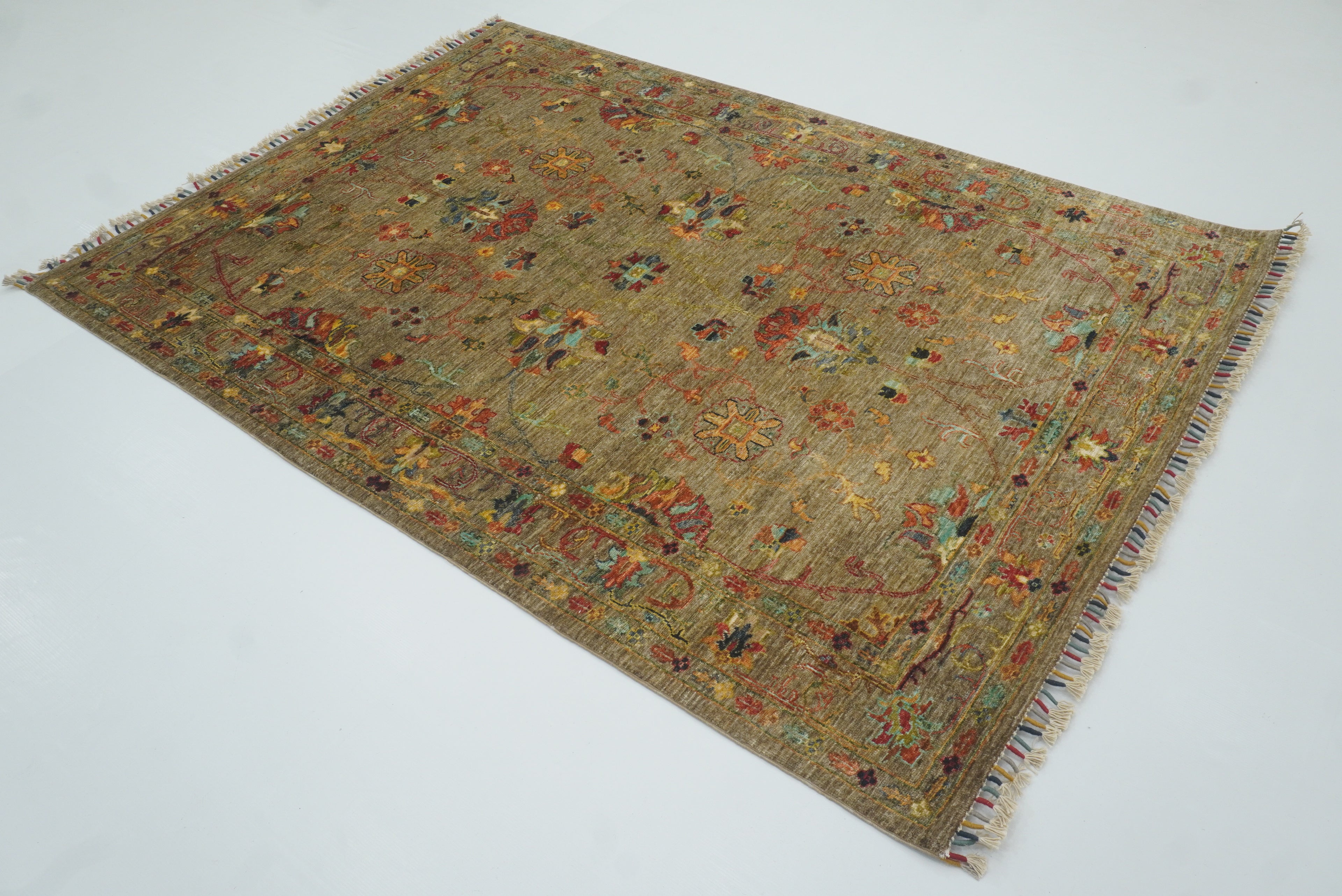 5x7 Waziri Brown Taupe Hand-Knotted Afghan Oriental Rug - Yildiz Rugs