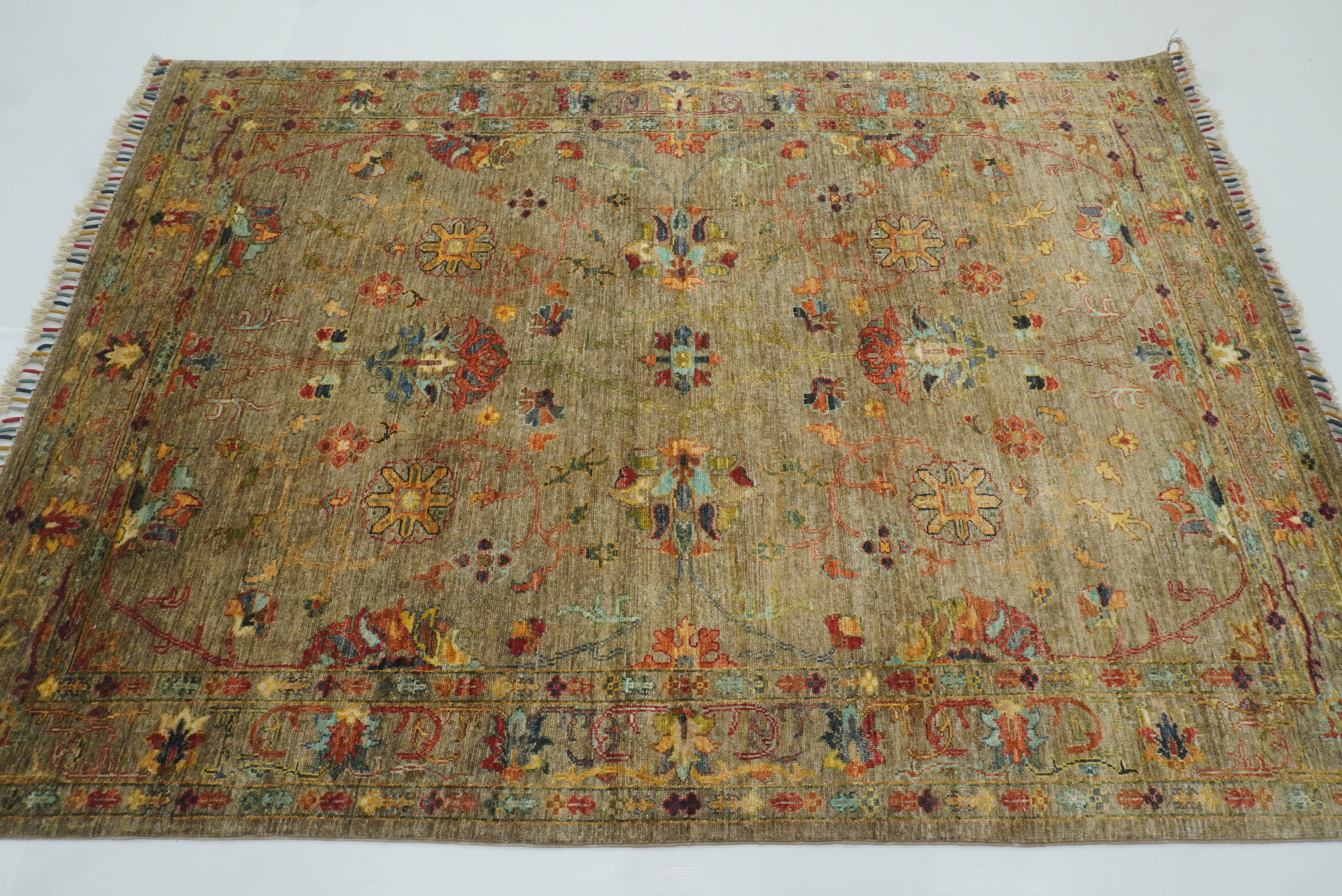 5x7 Waziri Brown Taupe Hand-Knotted Afghan Oriental Rug - Yildiz Rugs