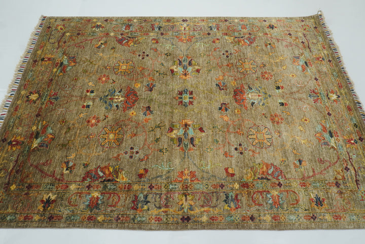 5x7 Waziri Brown Taupe Hand-Knotted Afghan Oriental Rug - Yildiz Rugs