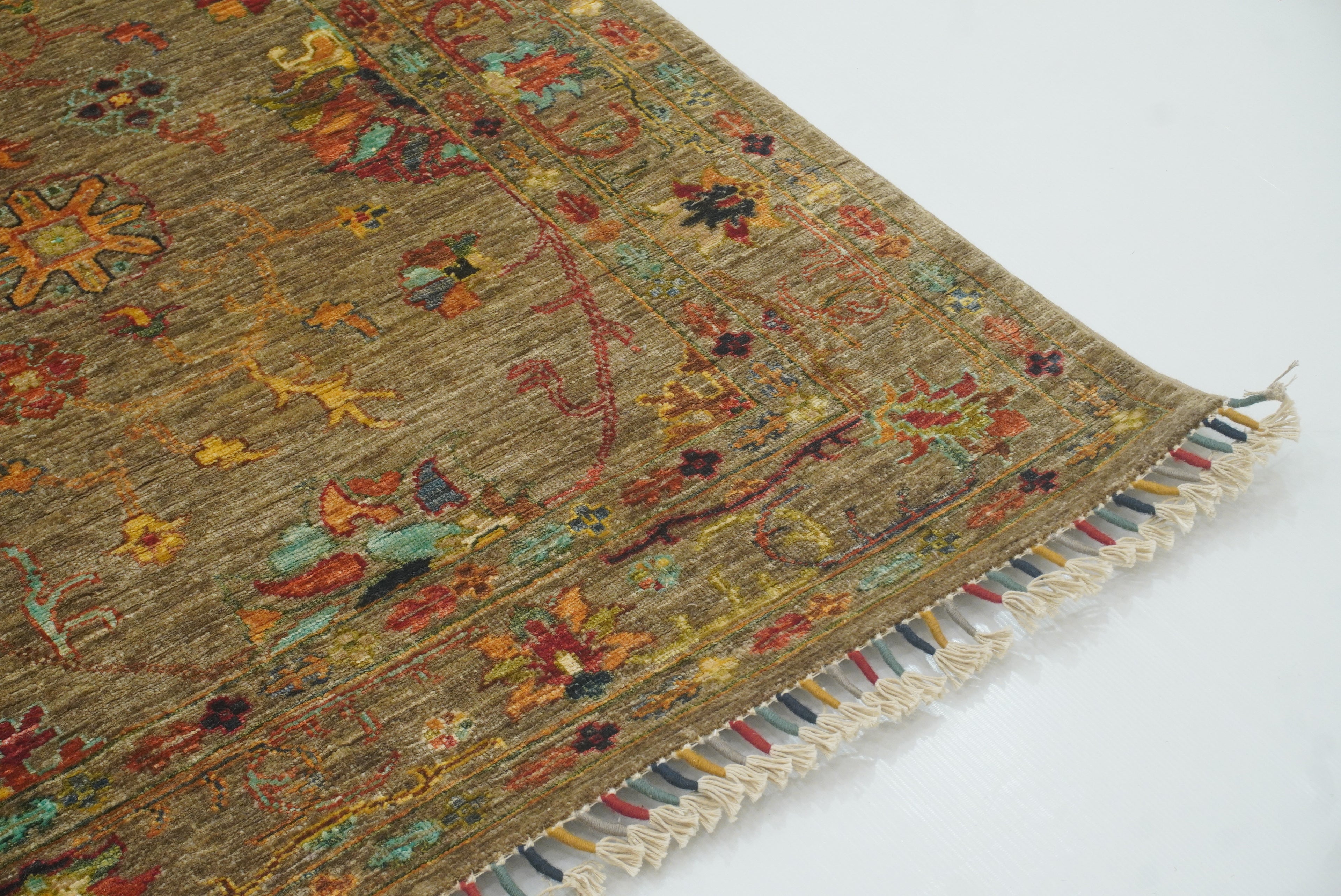 5x7 Waziri Brown Taupe Hand-Knotted Afghan Oriental Rug - Yildiz Rugs