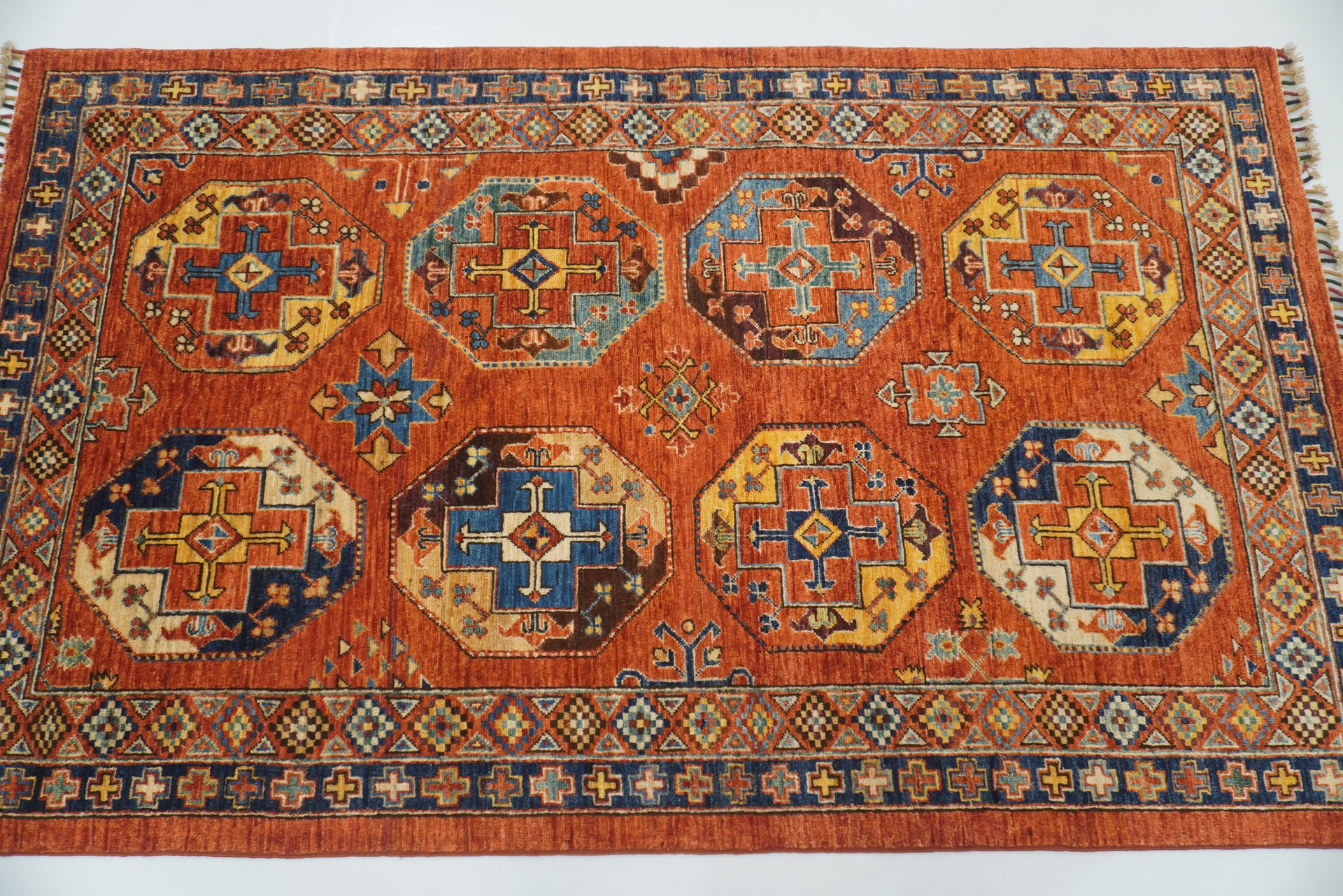 3'11"x6'7" Red Ersari Afghan Hand-Knotted Rug
