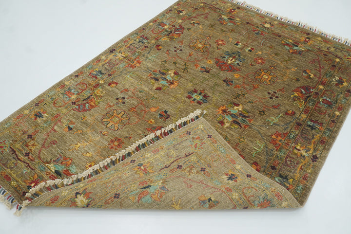 5x7 Waziri Brown Taupe Hand-Knotted Afghan Oriental Rug - Yildiz Rugs