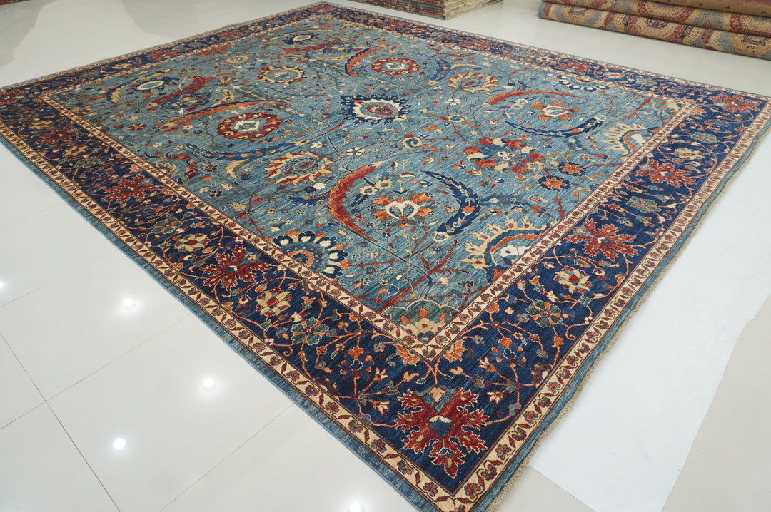 12x15 Blue Sickle Leaf Afghan Hand knotted Oriental Rug - Yildiz Rugs