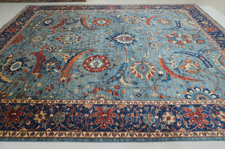 12x15 Blue Sickle Leaf Afghan Hand knotted Oriental Rug - Yildiz Rugs