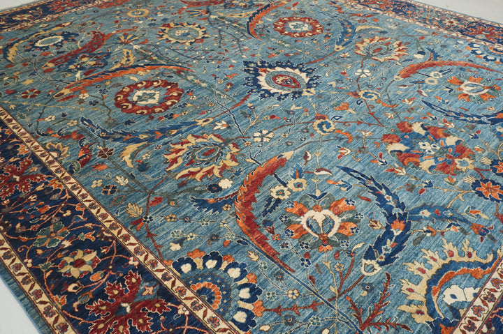 12x15 Blue Sickle Leaf Afghan Hand knotted Oriental Rug - Yildiz Rugs