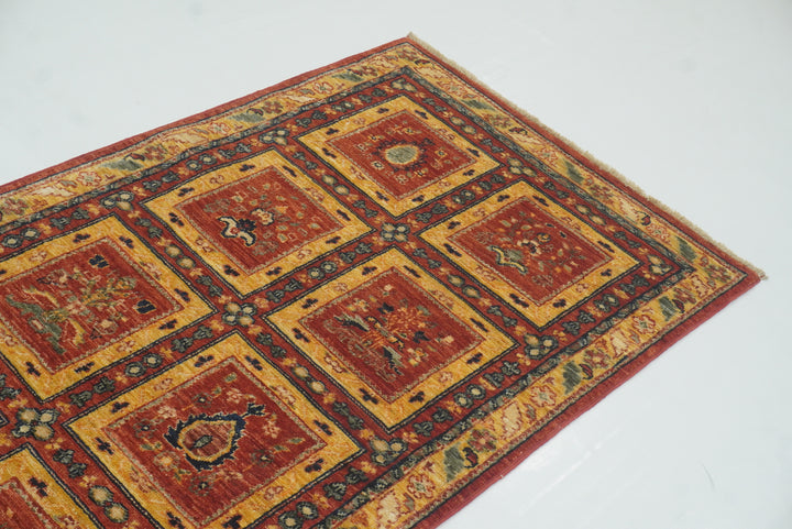 10 ft Red Hand Knotted Afghan Wool Runner Rug - Yildiz Rugs