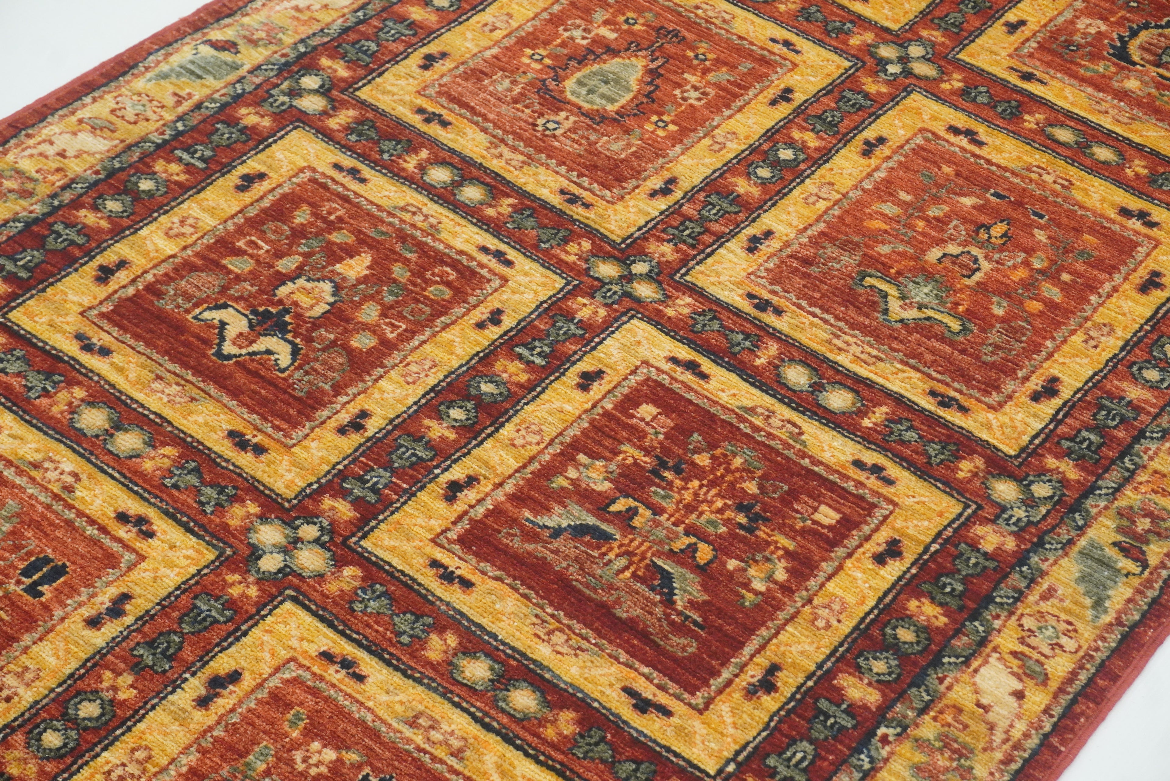 10 ft Red Hand Knotted Afghan Wool Runner Rug - Yildiz Rugs