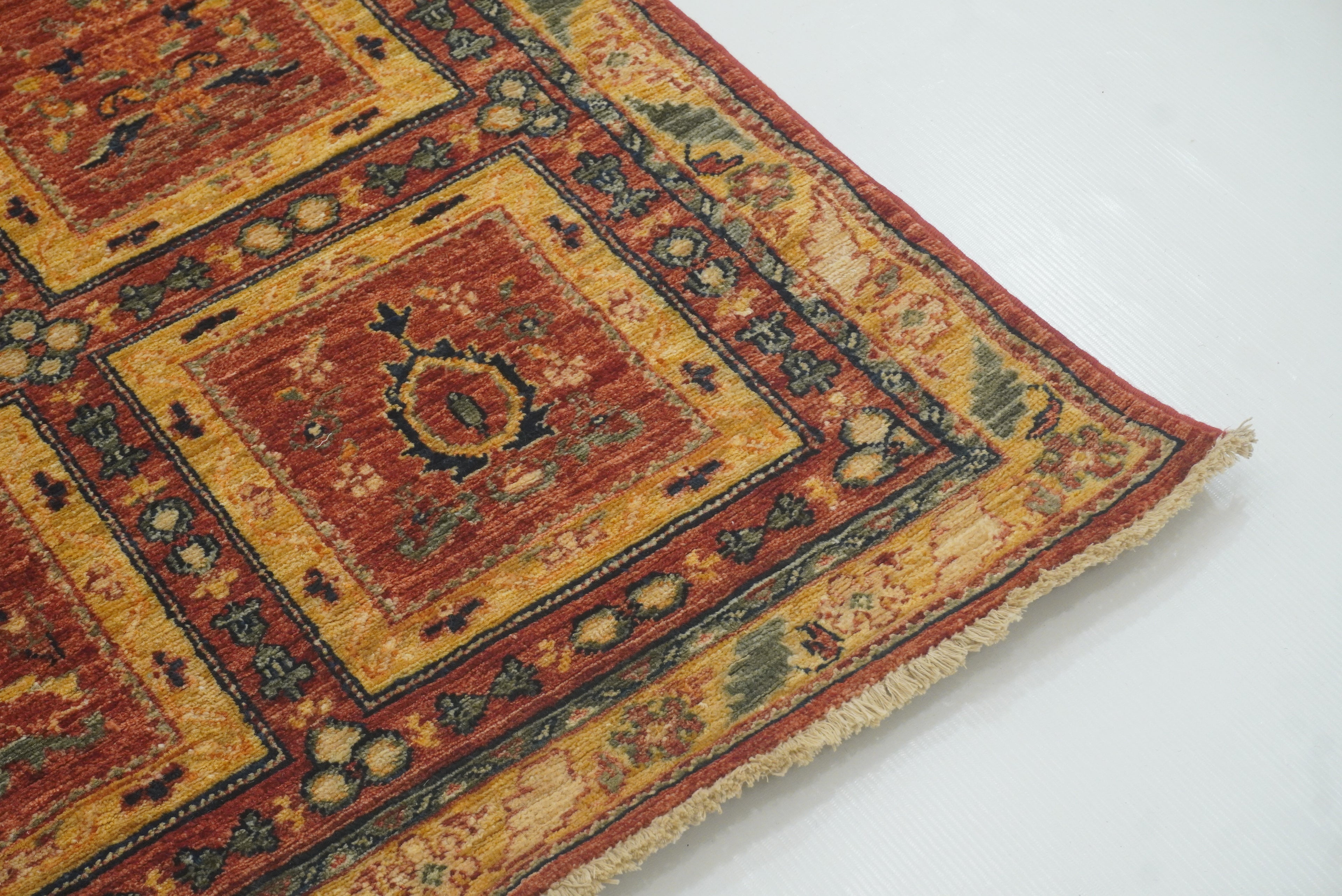 10 ft Red Hand Knotted Afghan Wool Runner Rug - Yildiz Rugs