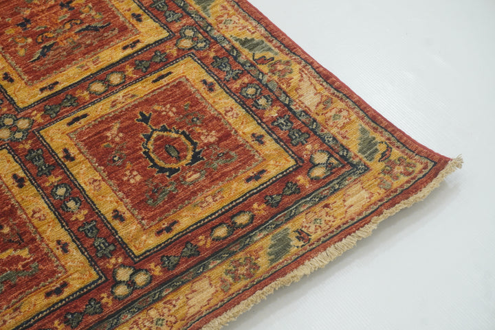 10 ft Red Hand Knotted Afghan Wool Runner Rug - Yildiz Rugs