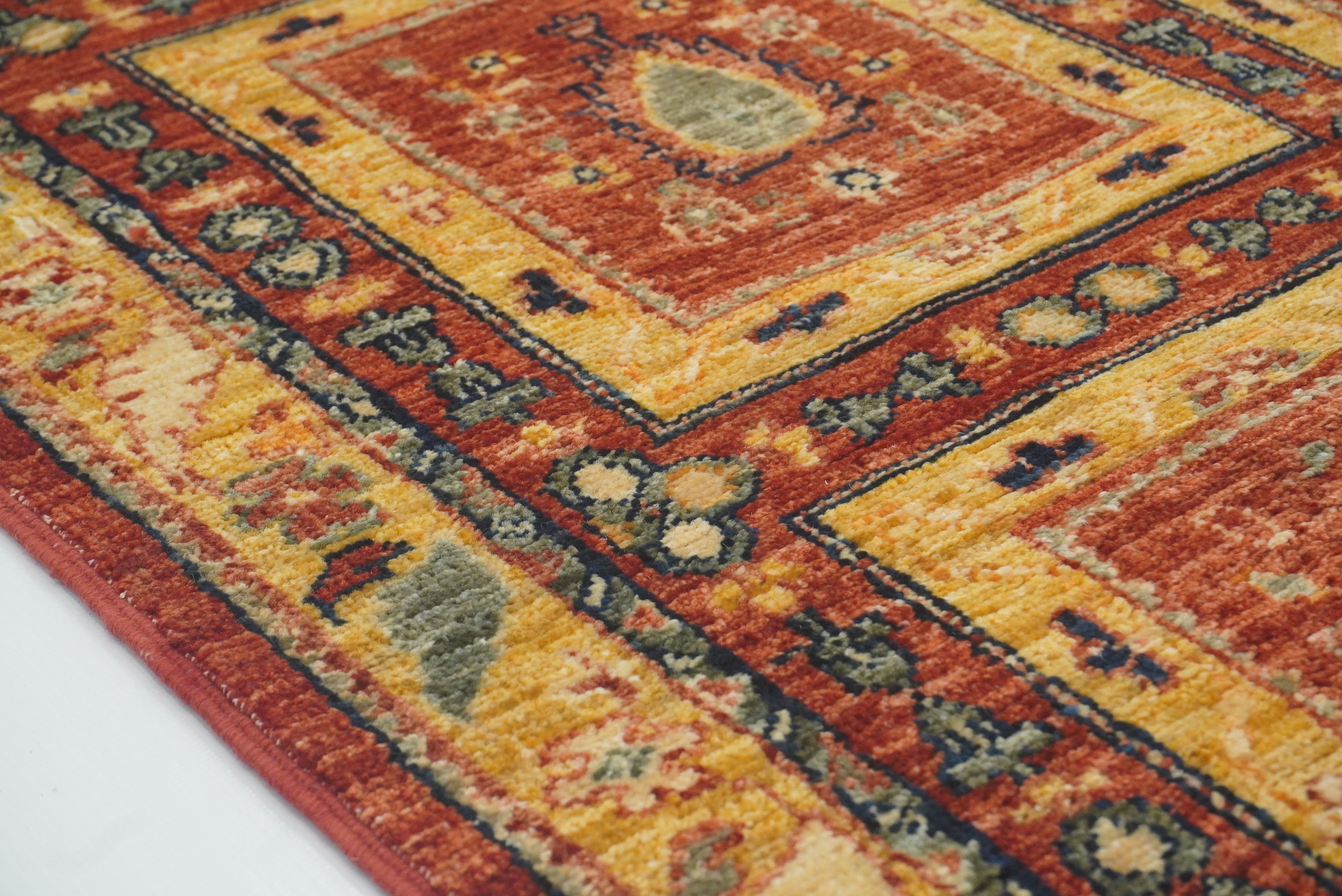 10 ft Red Hand Knotted Afghan Wool Runner Rug - Yildiz Rugs