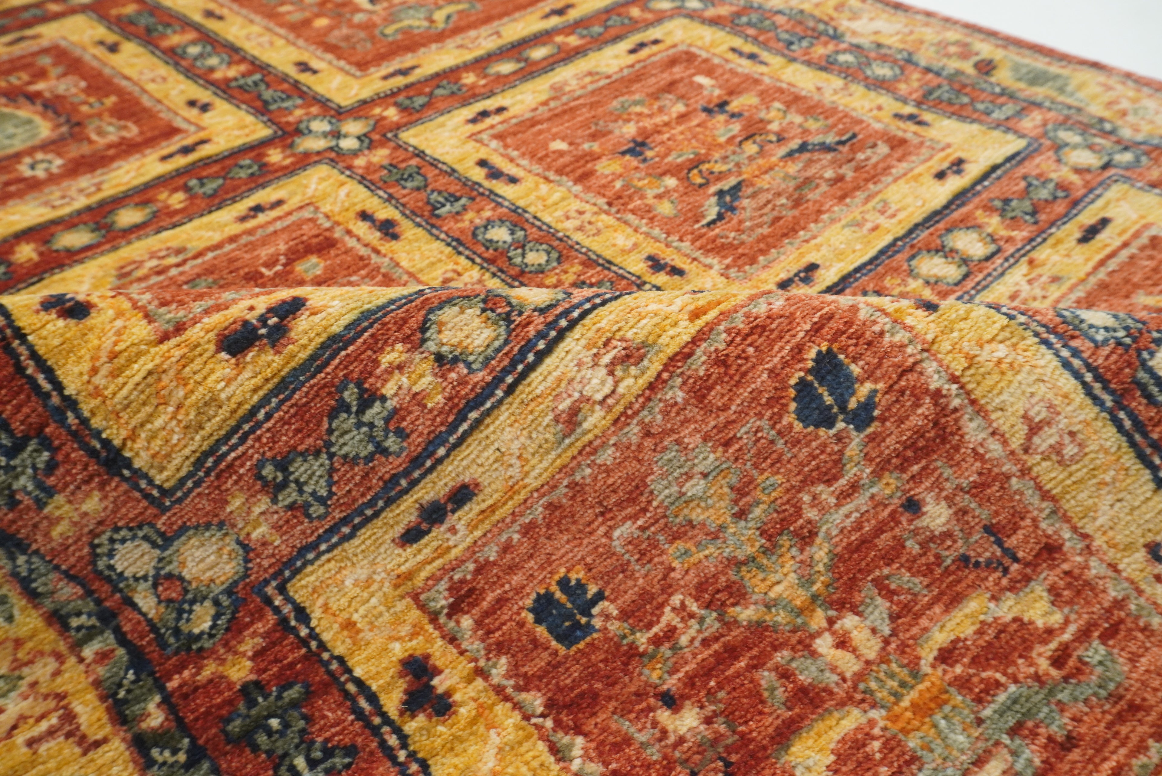 10 ft Red Hand Knotted Afghan Wool Runner Rug - Yildiz Rugs