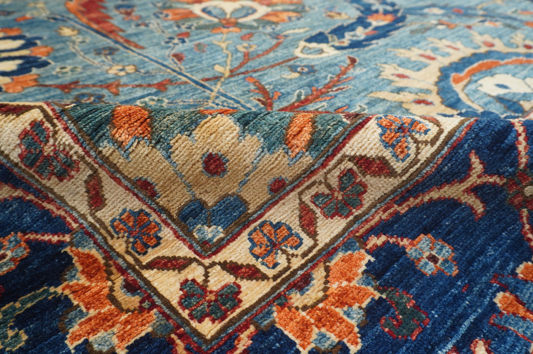 12x15 Blue Sickle Leaf Afghan Hand knotted Oriental Rug - Yildiz Rugs