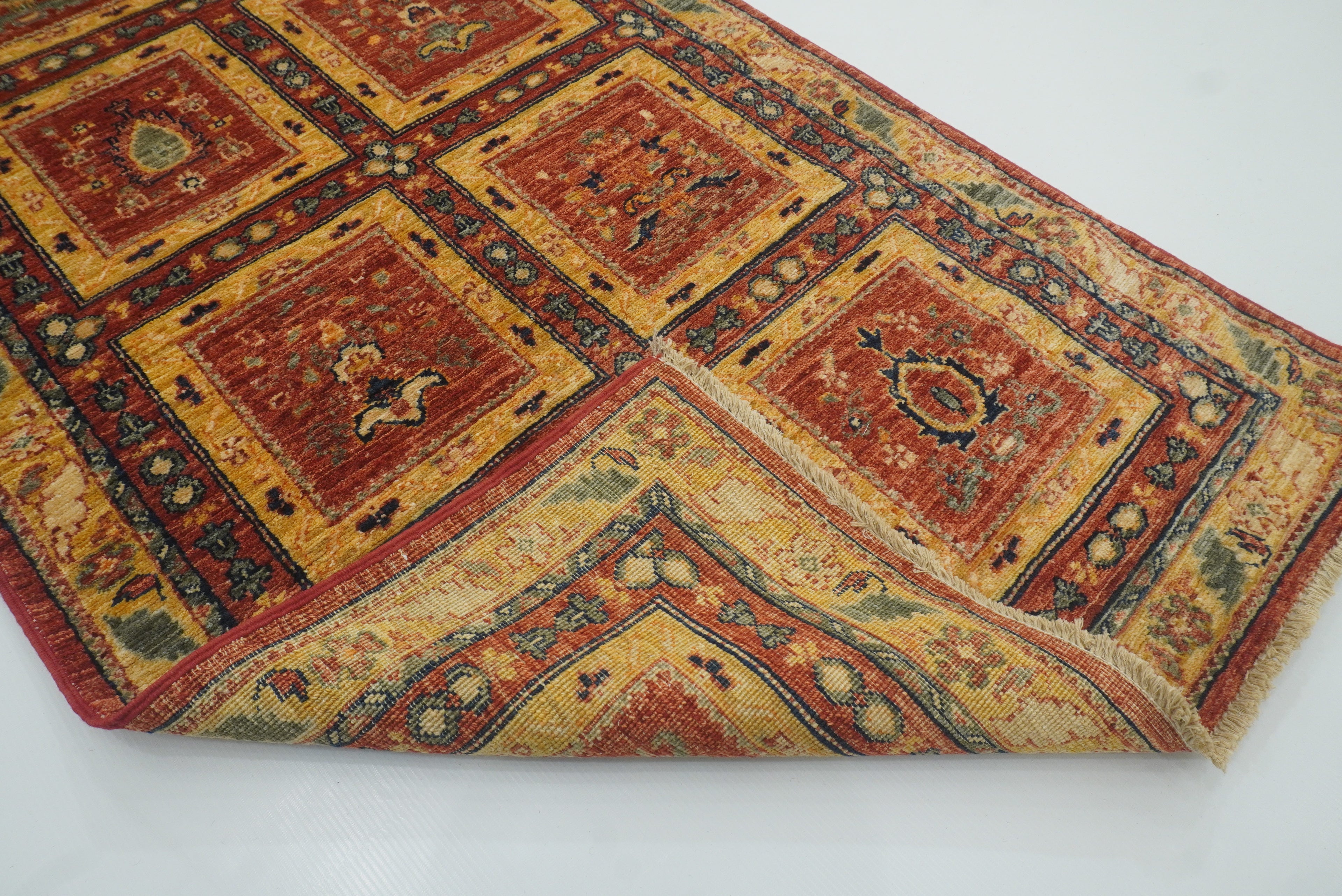 10 ft Red Hand Knotted Afghan Wool Runner Rug - Yildiz Rugs