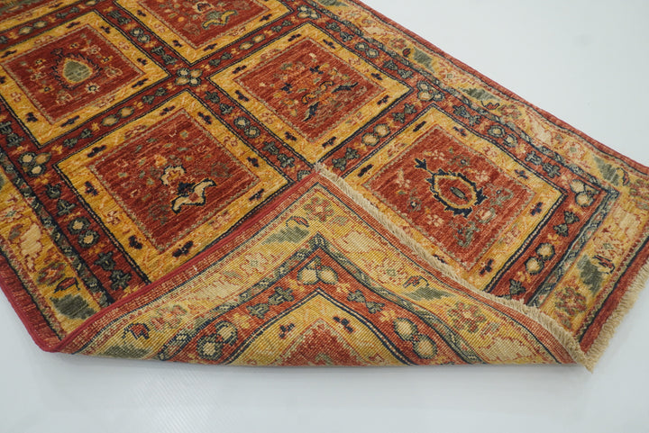 10 ft Red Hand Knotted Afghan Wool Runner Rug - Yildiz Rugs