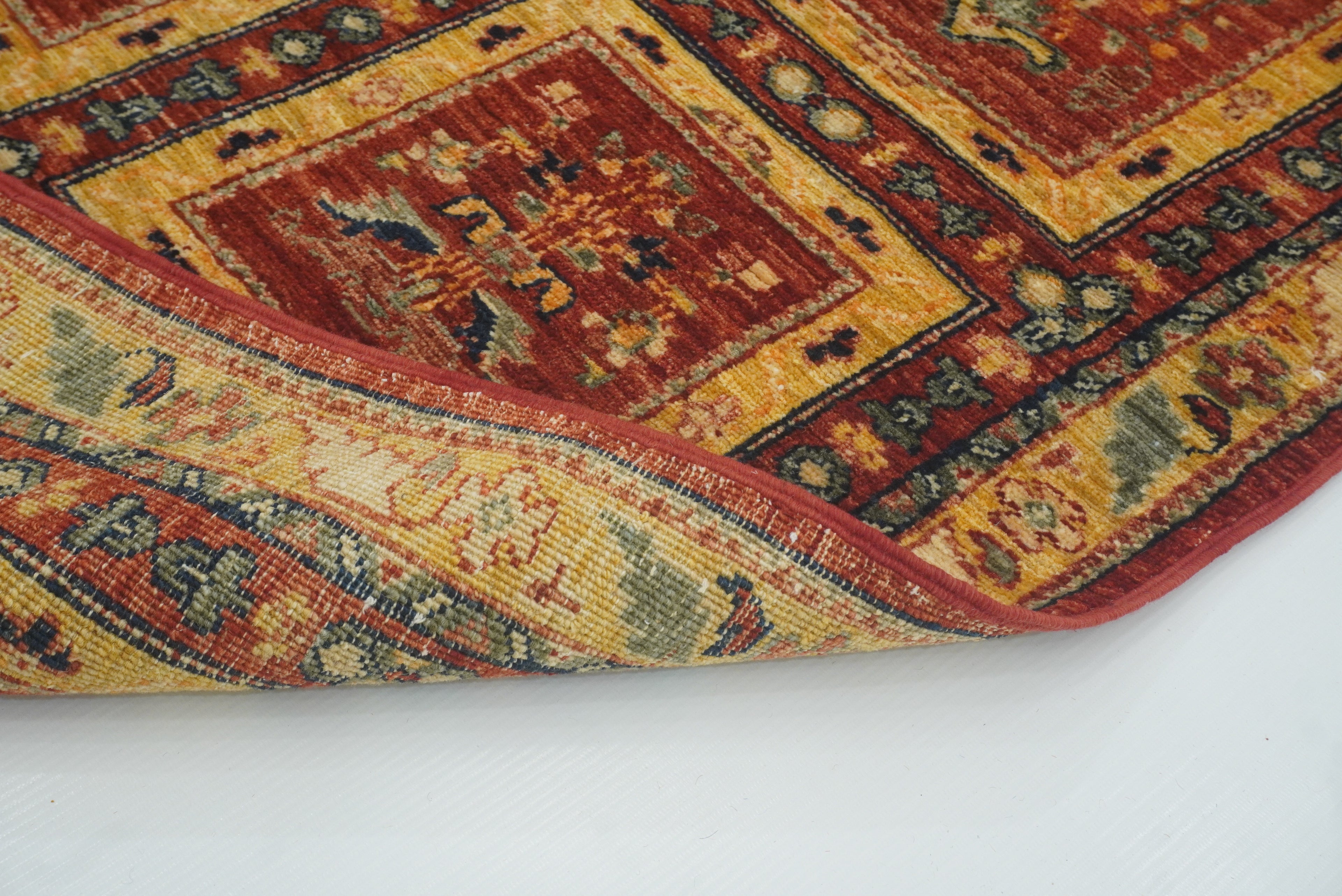10 ft Red Hand Knotted Afghan Wool Runner Rug - Yildiz Rugs