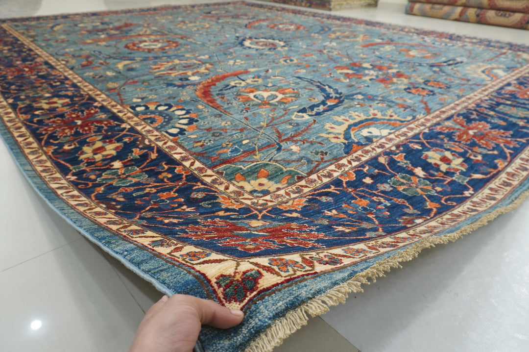 12x15 Blue Sickle Leaf Afghan Hand knotted Oriental Rug - Yildiz Rugs