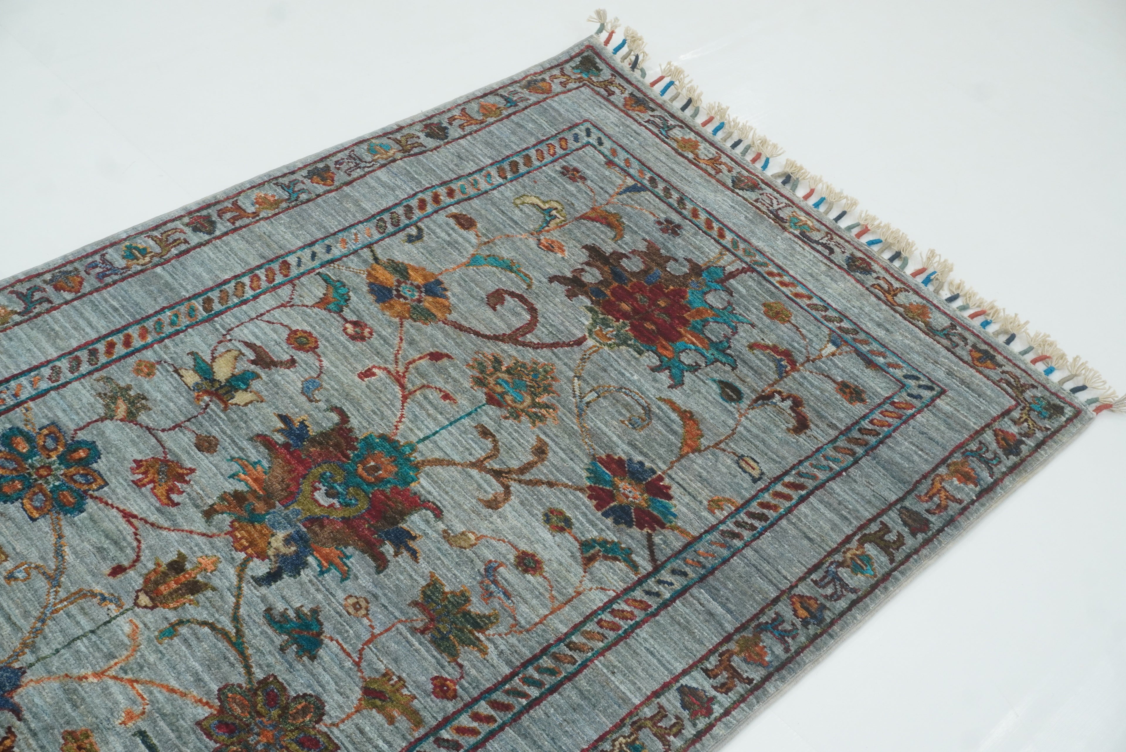 8 ft Waziri Blue Afghan Hand-Knotted Oriental Runner Rug - Yildiz Rugs