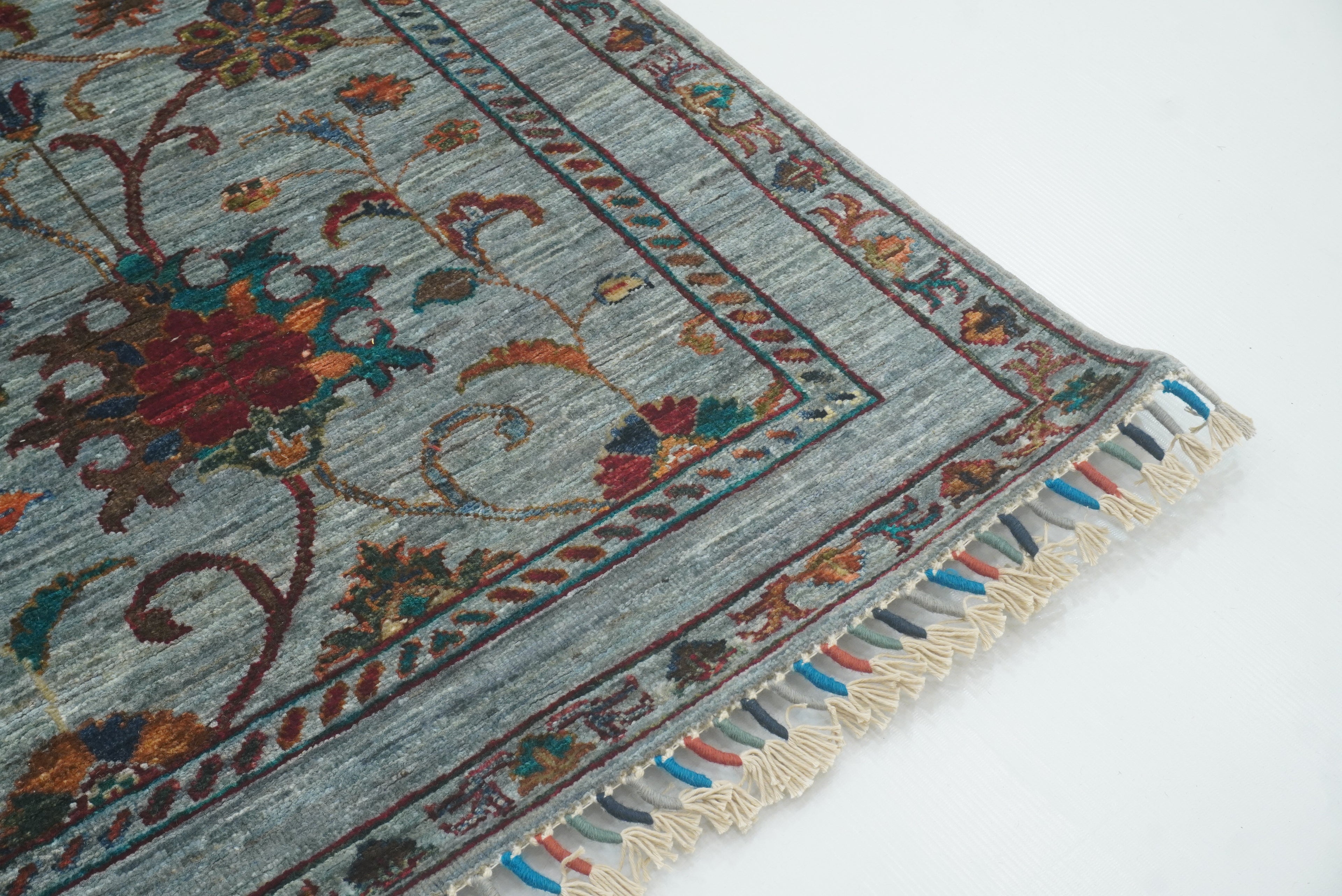 8 ft Waziri Blue Afghan Hand-Knotted Oriental Runner Rug - Yildiz Rugs