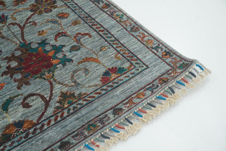 8 ft Waziri Blue Afghan Hand-Knotted Oriental Runner Rug - Yildiz Rugs