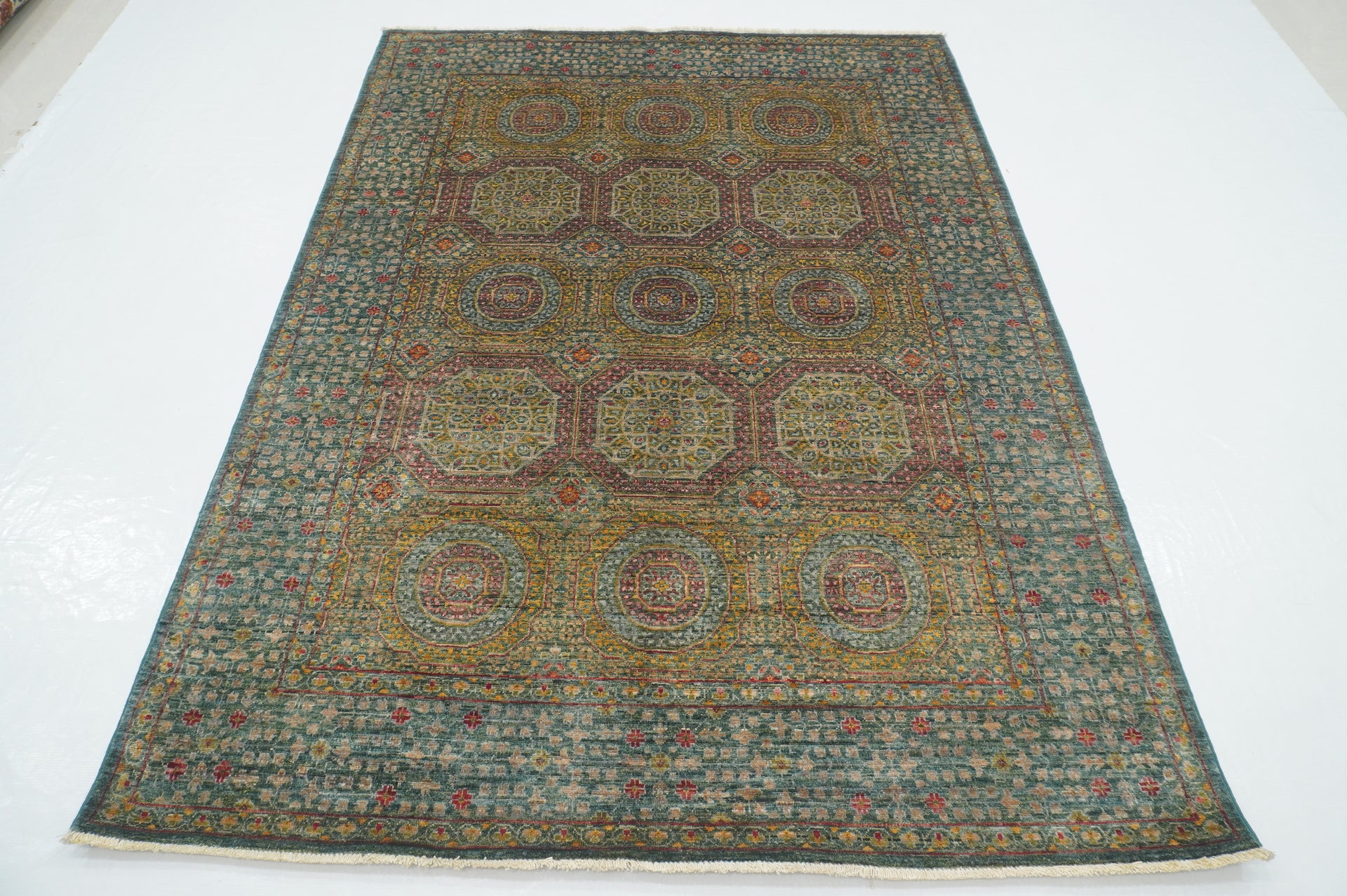5x7 ft Green Mamluk Turkish Hand Knotted Rug