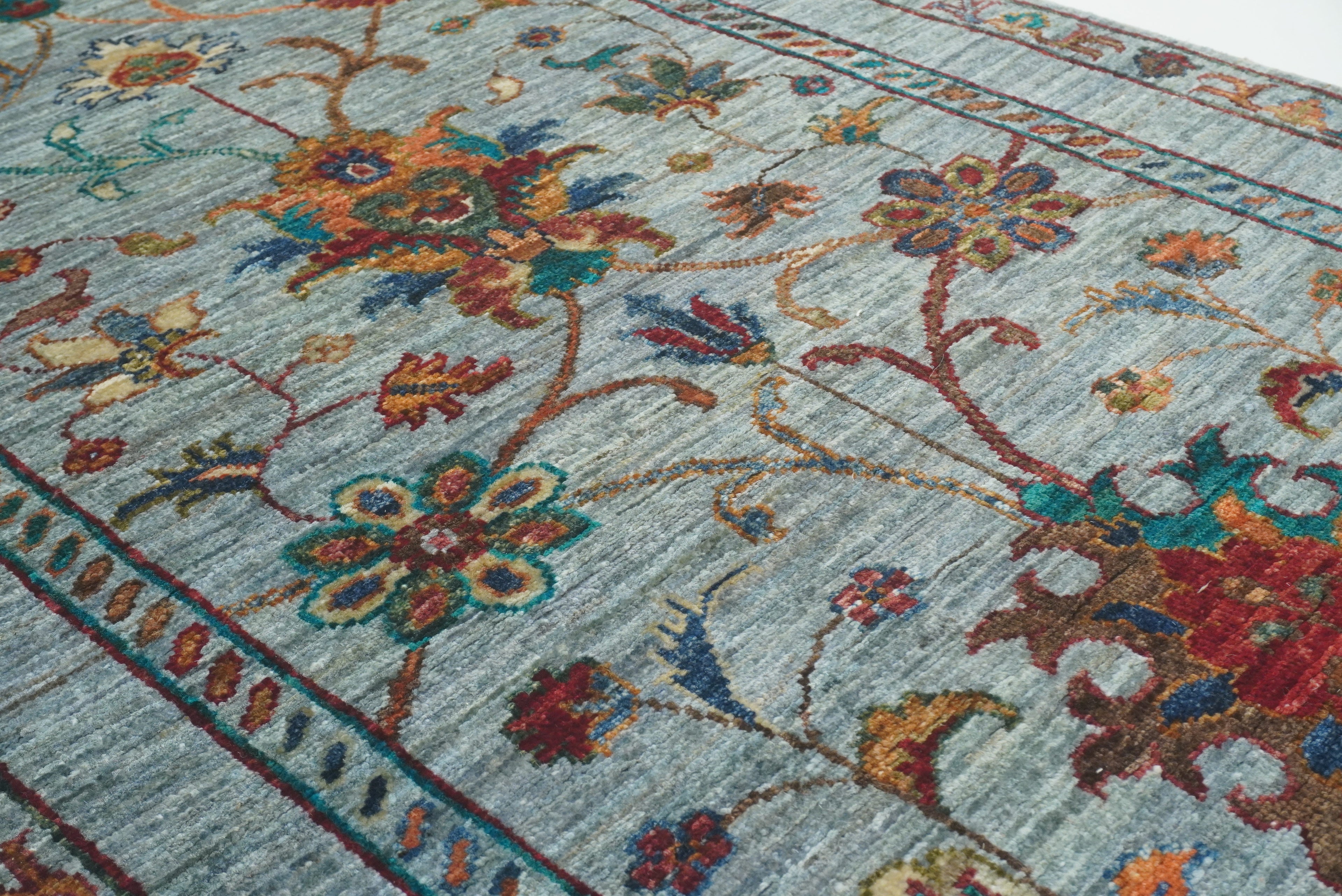 8 ft Waziri Blue Afghan Hand-Knotted Oriental Runner Rug - Yildiz Rugs
