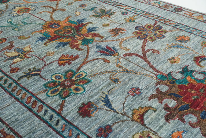 8 ft Waziri Blue Afghan Hand-Knotted Oriental Runner Rug - Yildiz Rugs
