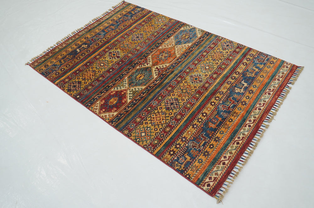 4x6 Tribal Gabbeh Multicolor Afghan Hand Knotted Rug - Yildiz Rugs